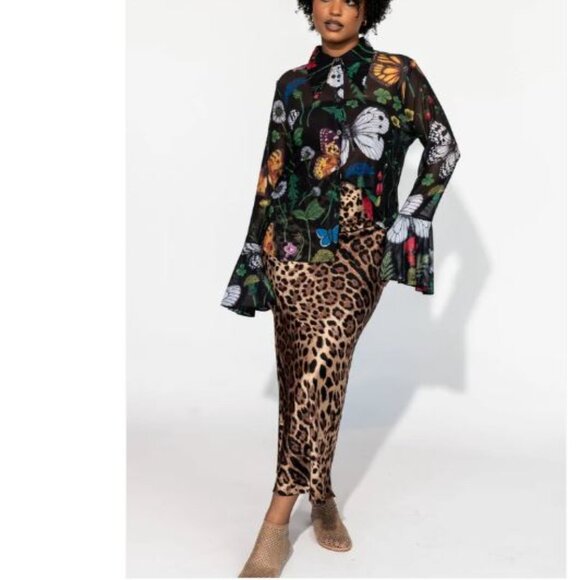 New Dressed In LaLa Paris for the Weekend Mesh Button Up Folklore Florals Top - Picture 2 of 7